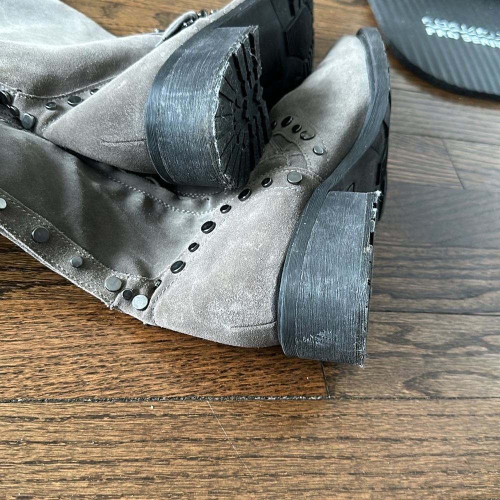 Sam Edelman Deryn Extra Rugged Distressed Discolored Studded Moto Suede Boots - Picture 13 of 17
